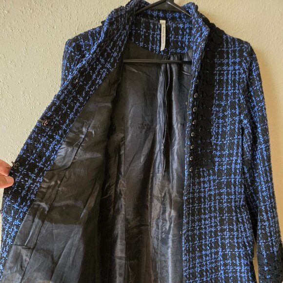 Chic Military Style Blue and Black Coat - Picture 3 of 6
